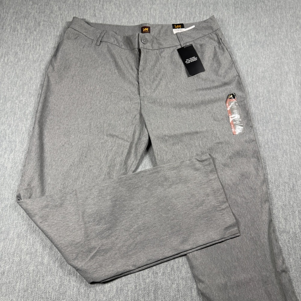 Lee Pants Womens 18 Long Heather Gray Wrinkle Free Smarter Fit Straight Leg NWT